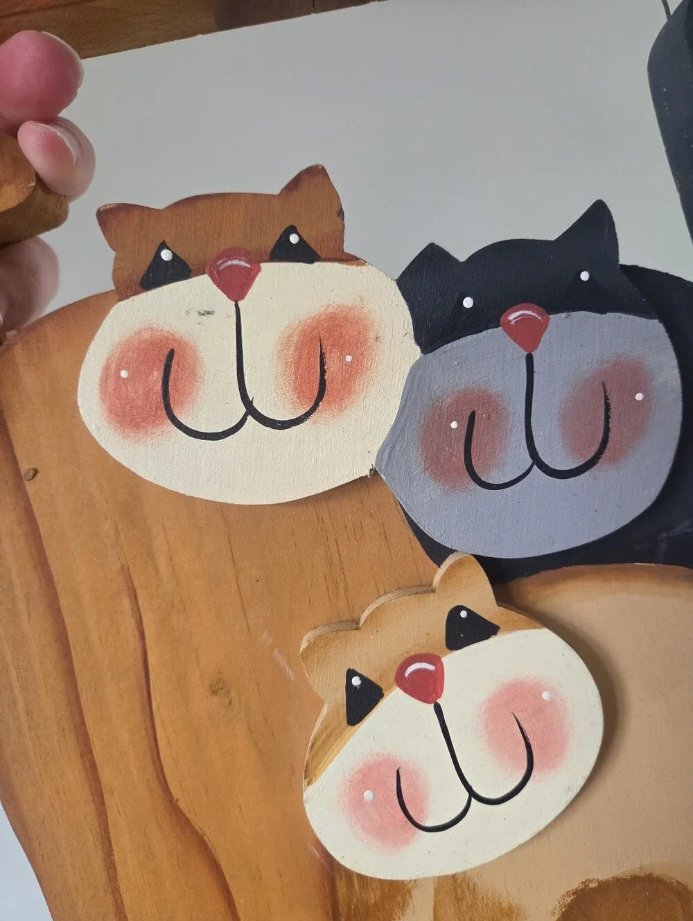 Handmade Wooden Cat Family Wall Hanging Sign Primitive Country Folk Art Decor